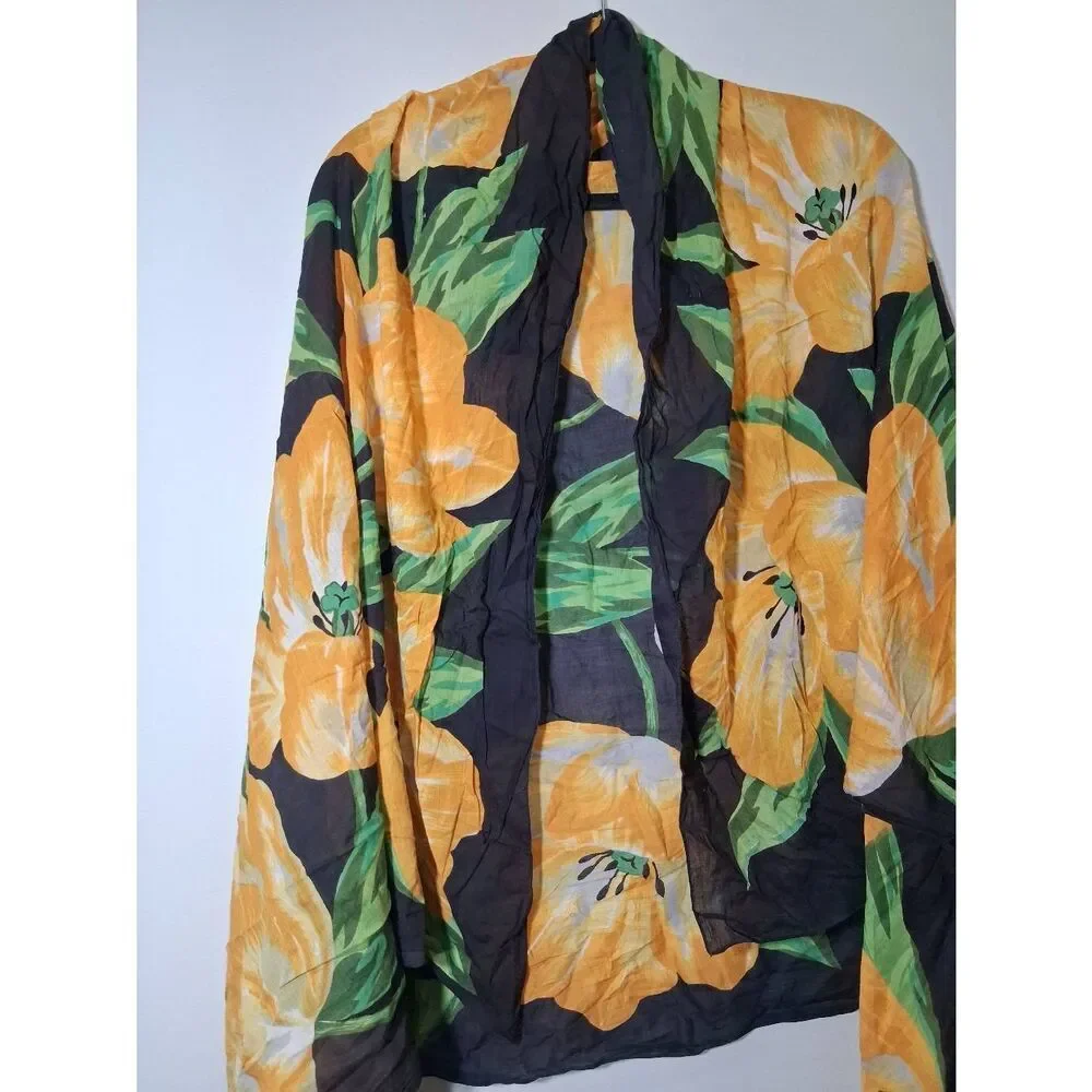 Womens rectangular beach scarf wrap yellow black green cotton spring summer